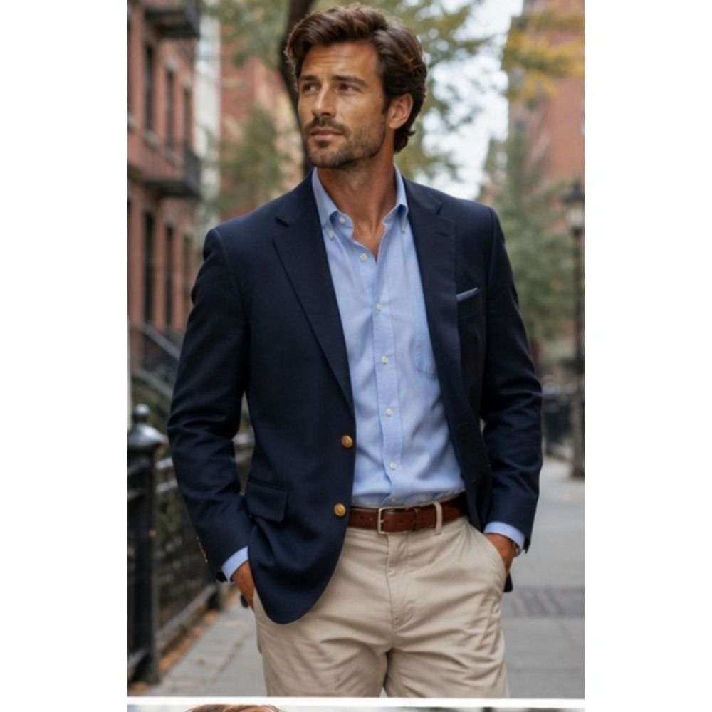 Woolrich Blazer Mens 44L Blue Vintage Preppy Dark Academia